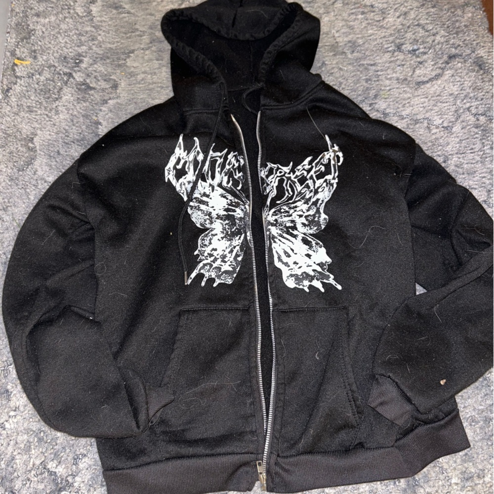Dolls Kill Black Hoodie Jacket with White Graphic